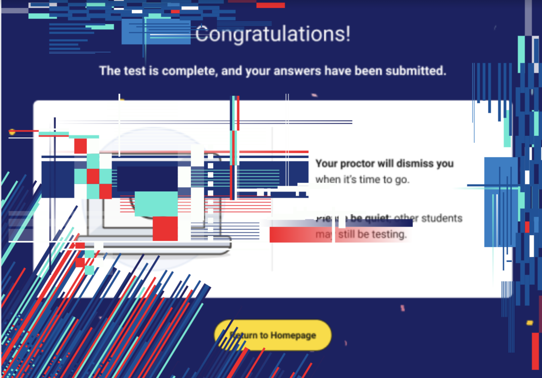 Graphic of a glitch on the digital SAT congratulations page. Created by Val Gaynor(11).